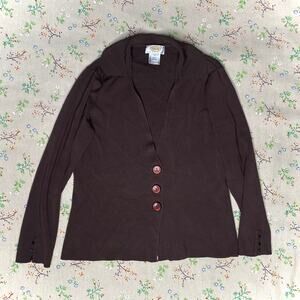 VTG Talbots Brown Cardigan Button Front Blazer Long Sleeve V Neck Small Petite